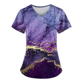 Marble Print Scrubs for Comfortable Nursing Attire with Pockets - Himpall